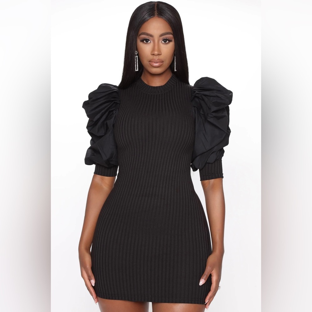 Fashion Nova “Friendly Kisses Puff Sleeve Mini Dress”